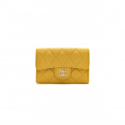 CHANEL CAVIAR QUILTED FLAP CARD HOLDER WALLET YELLOW (11*8*3cm) 